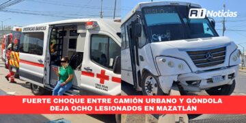 Fuerte choque entre camión urbano y góndola deja ocho lesionados en Mazatlán
