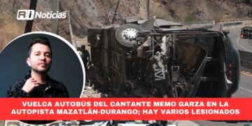 Vuelca autobús del cantante Memo Garza en la autopista Mazatlán-Durango; hay varios lesionados