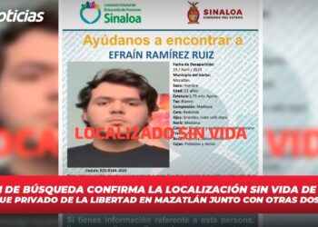 Comisión de Búsqueda confirma la localización sin vida de “Efraín”; el joven fue privado de la libertad en Mazatlán junto con otras dos personas