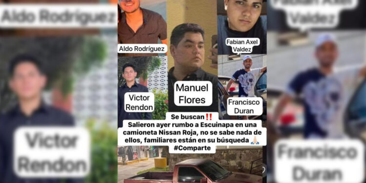 Desaparecen cinco jóvenes rosarenses en Escuinapa; viajaban en una camioneta roja