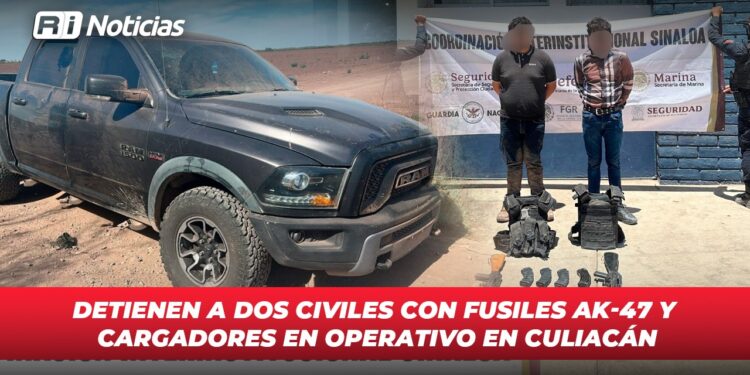 Detienen a dos civiles con Fusiles AK-47 y cargadores en operativo en Culiacán