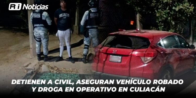 Detienen a civil, aseguran vehículo robado y droga en operativo en Culiacán