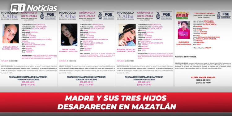 Madre y sus tres hijos desaparecen en Mazatlán