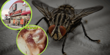 Exhiben pizza de Little Caesars con huevos de mosca y se hace viral: “Pensé que era queso”