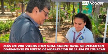 Más de 200 vasos con Vida Suero Oral se reparten diariamente en puesto de hidratación de la SSA en Culiacán