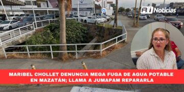 Maribel Chollet denuncia mega fuga de agua potable en Mazatán; llama a JUMAPAM repararla