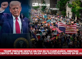Trump presume desfile militar en su cumpleaños, mientras cientos de miles exigen su salida con protestas masivas en EE.UU.
