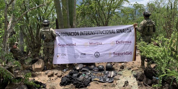 Marina asegura 2 campamentos, artefactos explosivos, cargadores, cartuchos y equipo táctico en Elota