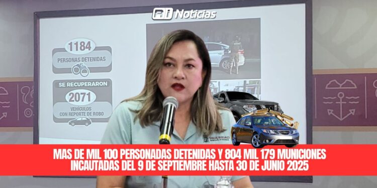 Mas de mil 100 personadas detenidas y 804 mil 179 municiones incautadas del 9 de septiembre hasta 30 de junio 2025