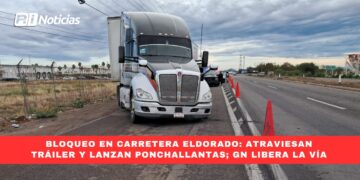 Bloqueo en carretera a Eldorado: atraviesan tráiler y lanzan ponchallantas; GN libera la vía