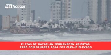 Playas de Mazatlán permanecen abiertas pero con bandera roja por oleaje elevado