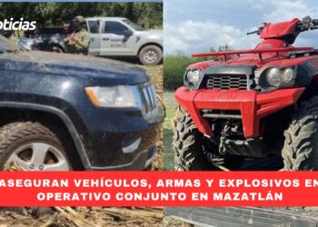 Aseguran vehículos, armas y explosivos en operativo conjunto en Mazatlán