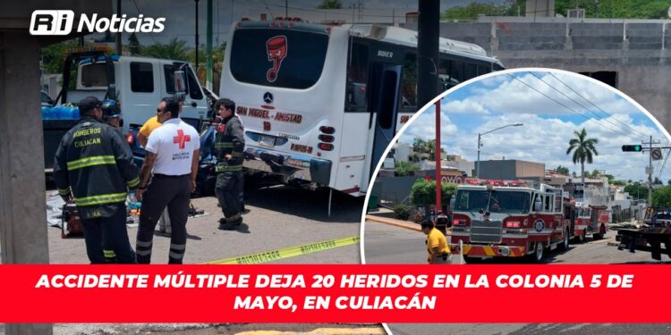 Accidente múltiple deja 20 heridos en la colonia 5 de Mayo, en Culiacán
