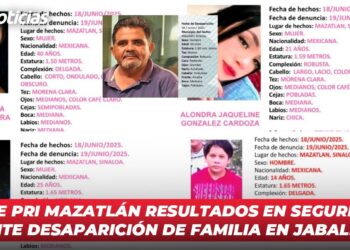 Exige PRI Mazatlán resultados en seguridad ante desaparición de familia en Jabalíes