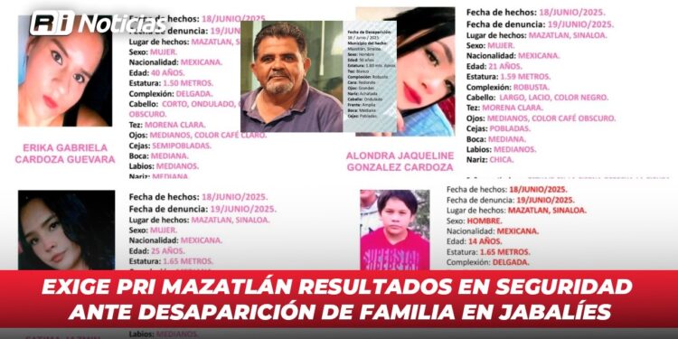 Exige PRI Mazatlán resultados en seguridad ante desaparición de familia en Jabalíes