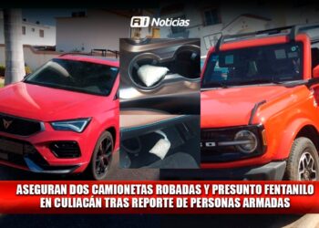 Aseguran dos camionetas robadas y presunto fentanilo en Culiacán tras reporte de personas armadas