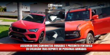 Aseguran dos camionetas robadas y presunto fentanilo en Culiacán tras reporte de personas armadas