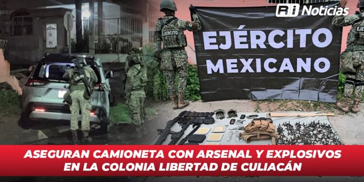 Aseguran camioneta con arsenal y explosivos en la colonia Libertad de Culiacán