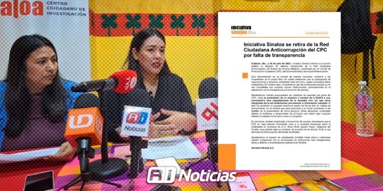 Iniciativa Sinaloa rompe con Red Anticorrupción: Acusa falta de claridad y violación de principios