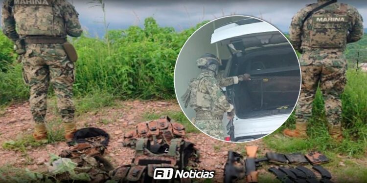 Marina asegura armamento, cartuchos y una camioneta blindada en Escuinapa