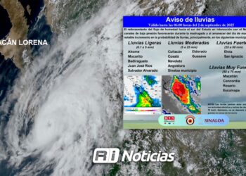 Protección Civil alerta por intensas lluvias en el norte de Sinaloa debido a la formación de la tormenta tropical Lorena