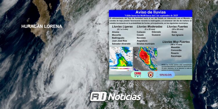 Protección Civil alerta por intensas lluvias en el norte de Sinaloa debido a la formación de la tormenta tropical Lorena