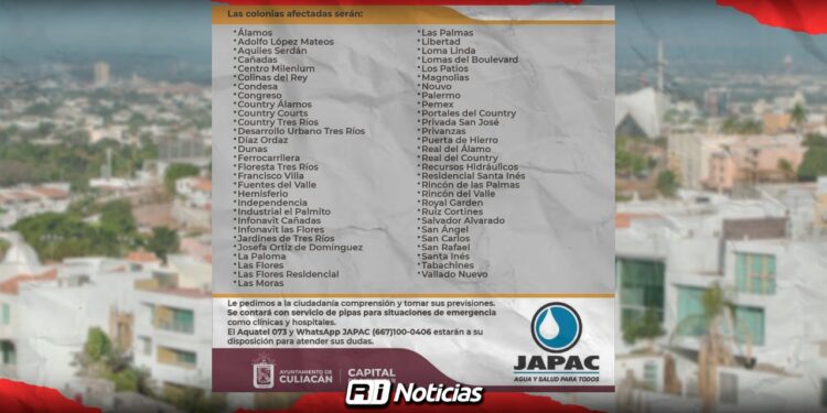 Suspenden temporalmente el servicio de agua en 57 colonias de Culiacán: ¿Cuándo se restablece?