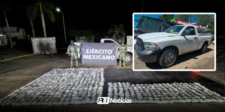 Aseguran camioneta con logos de CFE clonados que contenía 300 kilos de metanfetamina, no hay detenidos