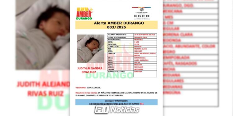 En Durango activan Alerta Amber tras robo de una bebé en hospital público