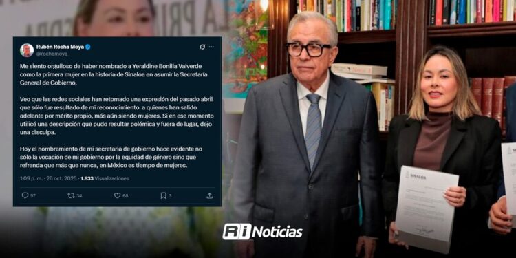 Rocha Moya emite comunicado tras comentarios sobre la nueva secretaria de Gobierno