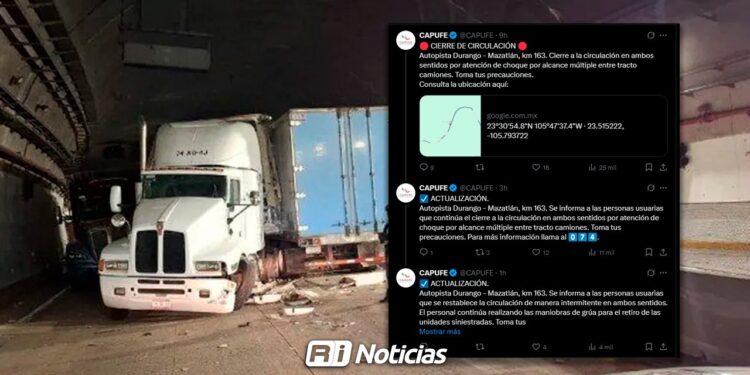 Caos en la Mazatlán–Durango: otro tráiler sin frenos provoca cierre total en el túnel El Carrizo