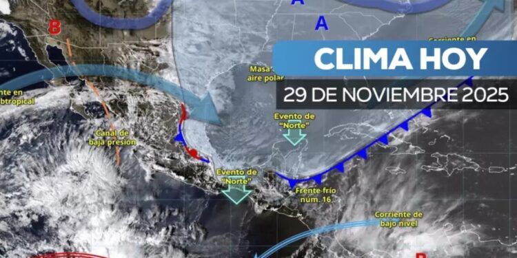 Clima de hoy 29 de noviembre: Frente frío 16 ocasionará lluvias y chubascos en estas entidades