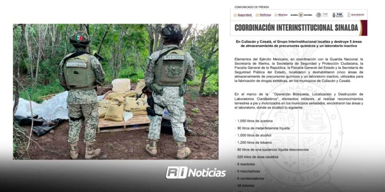 En Culiacán y Cosalá, el Grupo Interinstitucional localiza y destruye 5 áreas de almacenamiento de precursores químicos y un laboratorio inactivo