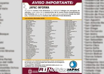 Corte de agua afectará a más de 100 colonias del sur de Culiacán este 9 de diciembre