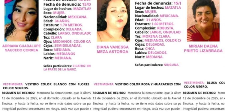 Desaparecen tres mujeres en Mazatlán el fin de semana