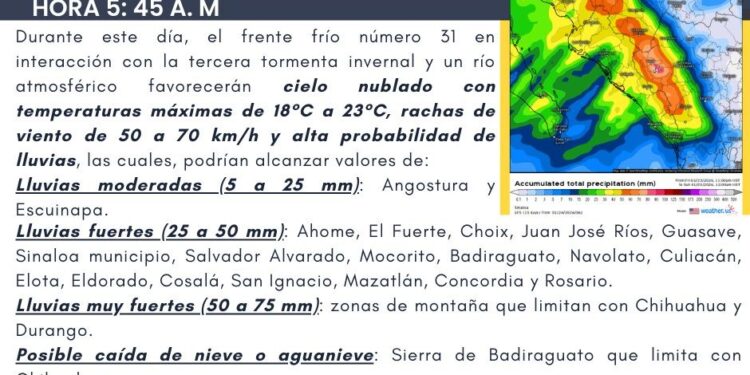 Cielo nublado y probabilidad de lluvias prevalecerán en Sinaloa durante el fin de semana