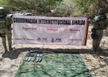 En Escuinapa, el Grupo Interinstitucional asegura un campamento, armas largas, cargadores y cartuchos