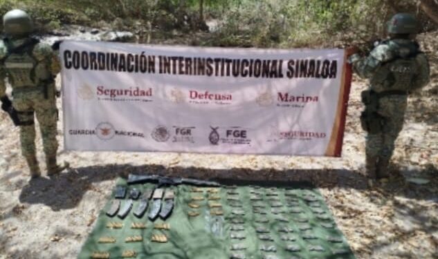 En Escuinapa, el Grupo Interinstitucional asegura un campamento, armas largas, cargadores y cartuchos