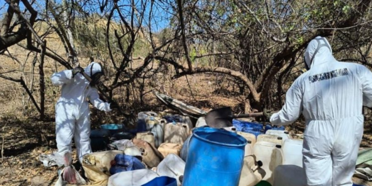 Marina en coadyuvancia con FGR, localizan y neutralizan un laboratorio clandestino en La Palma, Sinaloa