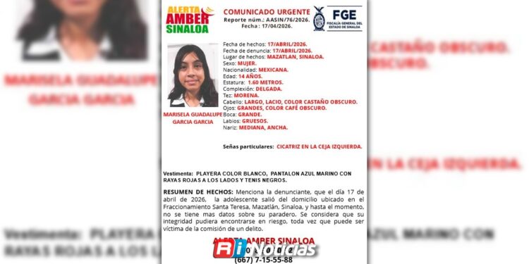Activan Alerta Amber en Mazatlán por desaparición de Marisela, adolescente de 14 años
