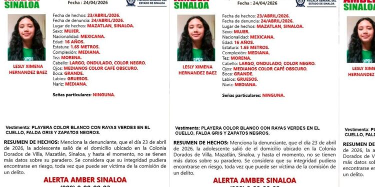 Activan Alerta Amber por desaparición de Lesly Ximena de 16 años en Mazatlán