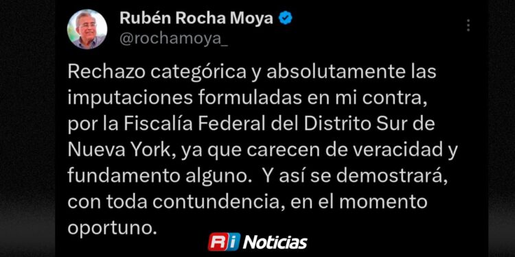 Rubén Rocha Moya rechaza acusaciones de la Fiscalía de EE. UU. y las califica de infundadas