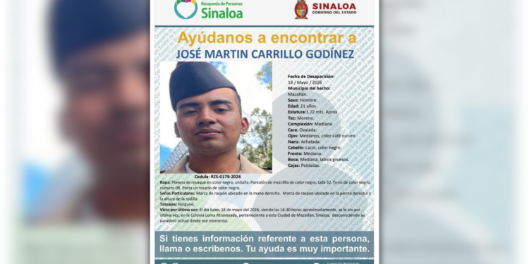 Buscan a José Martín, joven de 21 años desaparecido en Mazatlán