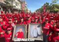 Marchan trabajadores del Stasac en Culiacán exigiendo justicia y seguridad