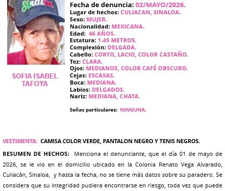 Activan Protocolo Alba por la desaparición de una Sofía Isabel en Culiacán