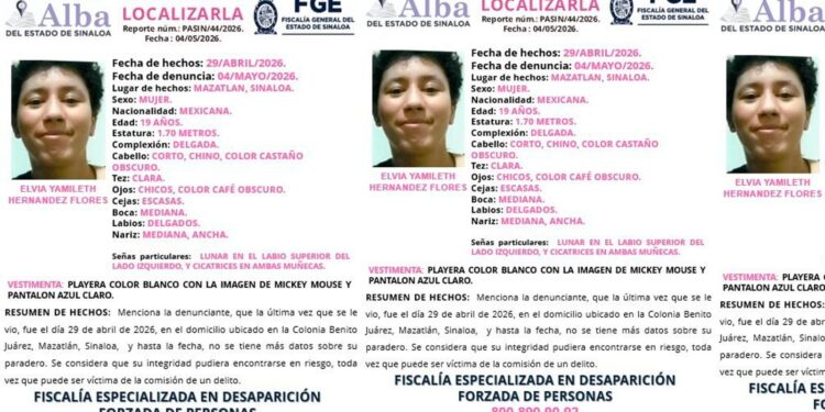 Activan Protocolo Alba por desaparición de Elvia Yamileth, joven de 19 años desaparecida en Mazatlán
