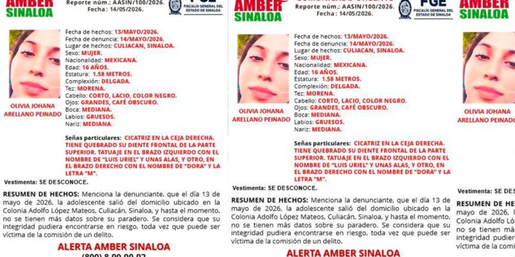 Alerta Amber: Se busca a Olivia Arellano, joven de 16 años desaparecida en Culiacán