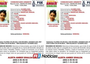 Activan Alerta Amber por desaparición de niña de 3 años en Mazatlán