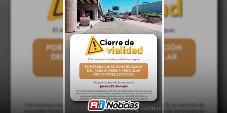 Anuncian cierre temporal en lateral de la carretera México 15 por obras del Paso Superior Vehicular Óscar Pérez Escobosa