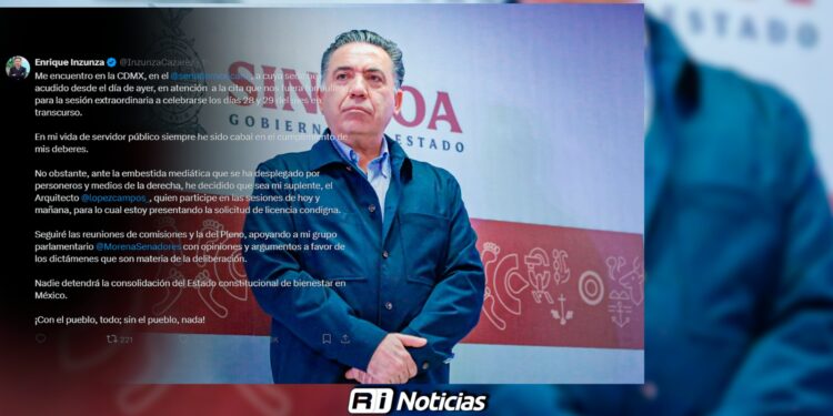 Enrique Inzunza pide licencia al Senado tras acusaciones de narcotráfico